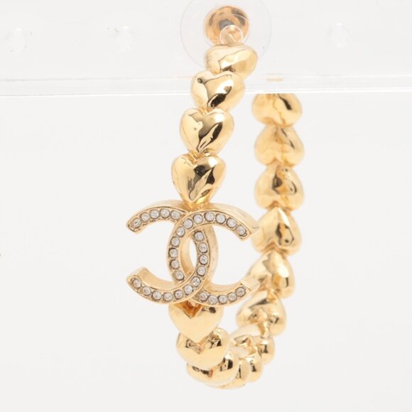 #103 - Chanel Crystal Heart CC Hoop Earrings Gold - Picture 11 of 16